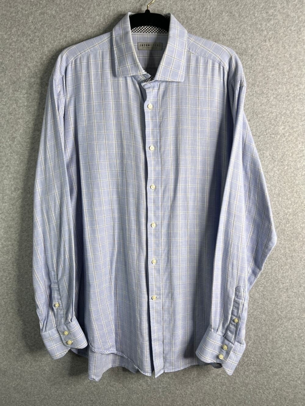 Jack Stone Thomas Dean Shirt Mens XL Blue Windowpane Plaid Cotton Dress